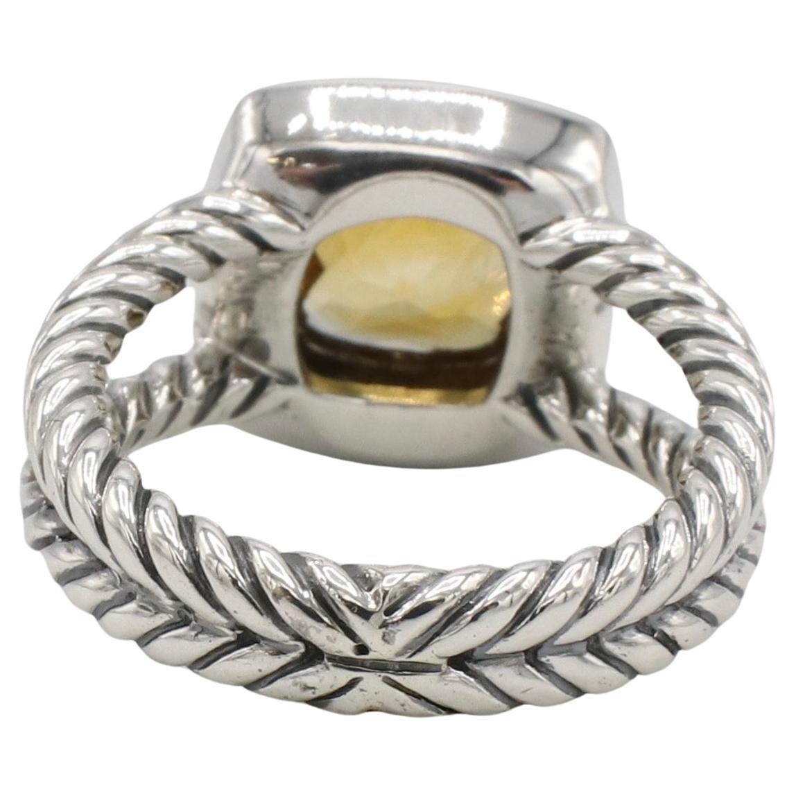 Cushion Cut David Yurman Petite Albion Sterling Silver Citrine & Natural Diamond Ring