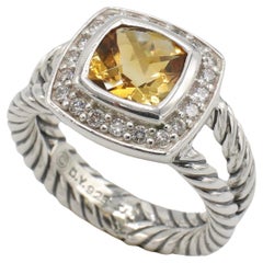 David Yurman Petite Albion Sterling Silver Citrine & Natural Diamond Ring 