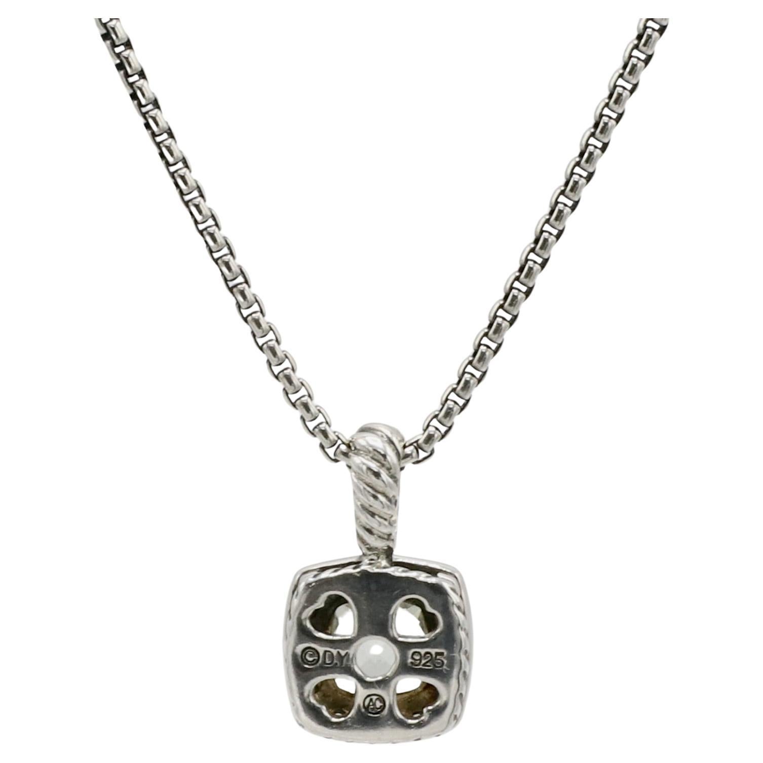 Modern David Yurman Petite Albion Sterling Silver Prasiolite Diamond Pendant Necklace For Sale