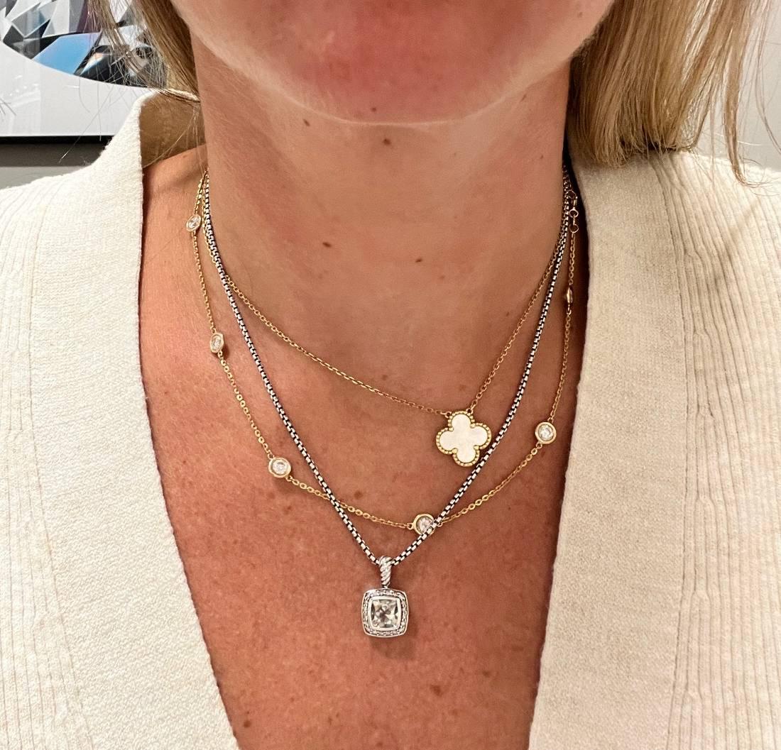 Cushion Cut David Yurman Petite Albion Sterling Silver Prasiolite Diamond Pendant Necklace For Sale