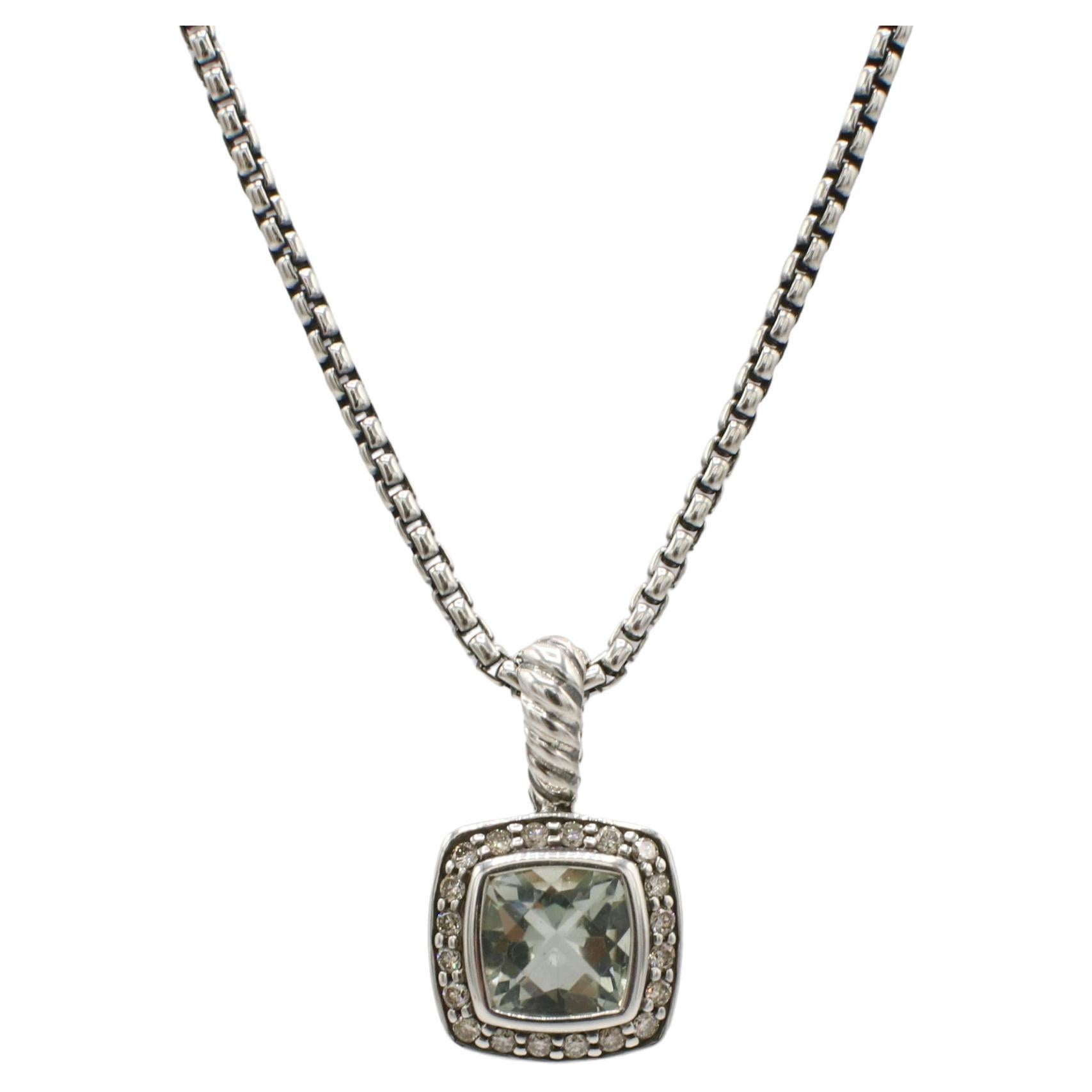 David Yurman Petite Albion Sterling Silver Prasiolite Diamond Pendant Necklace For Sale