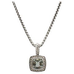 David Yurman Petite Albion Sterling Silver Prasiolite Diamond Pendant Necklace