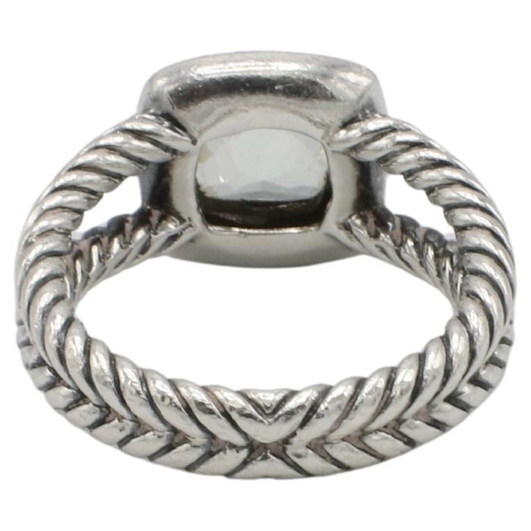 Modern David Yurman Petite Albion Sterling Silver Prasiolite & Natural Diamond Ring For Sale