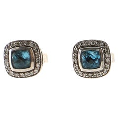 David Yurman Petite Albion Stud Earrings Sterling Silver with Topaz and Diamonds