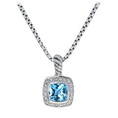 Vintage David Yurman Petite Albion Topaz and Diamond Pendant Necklace Ster Halo