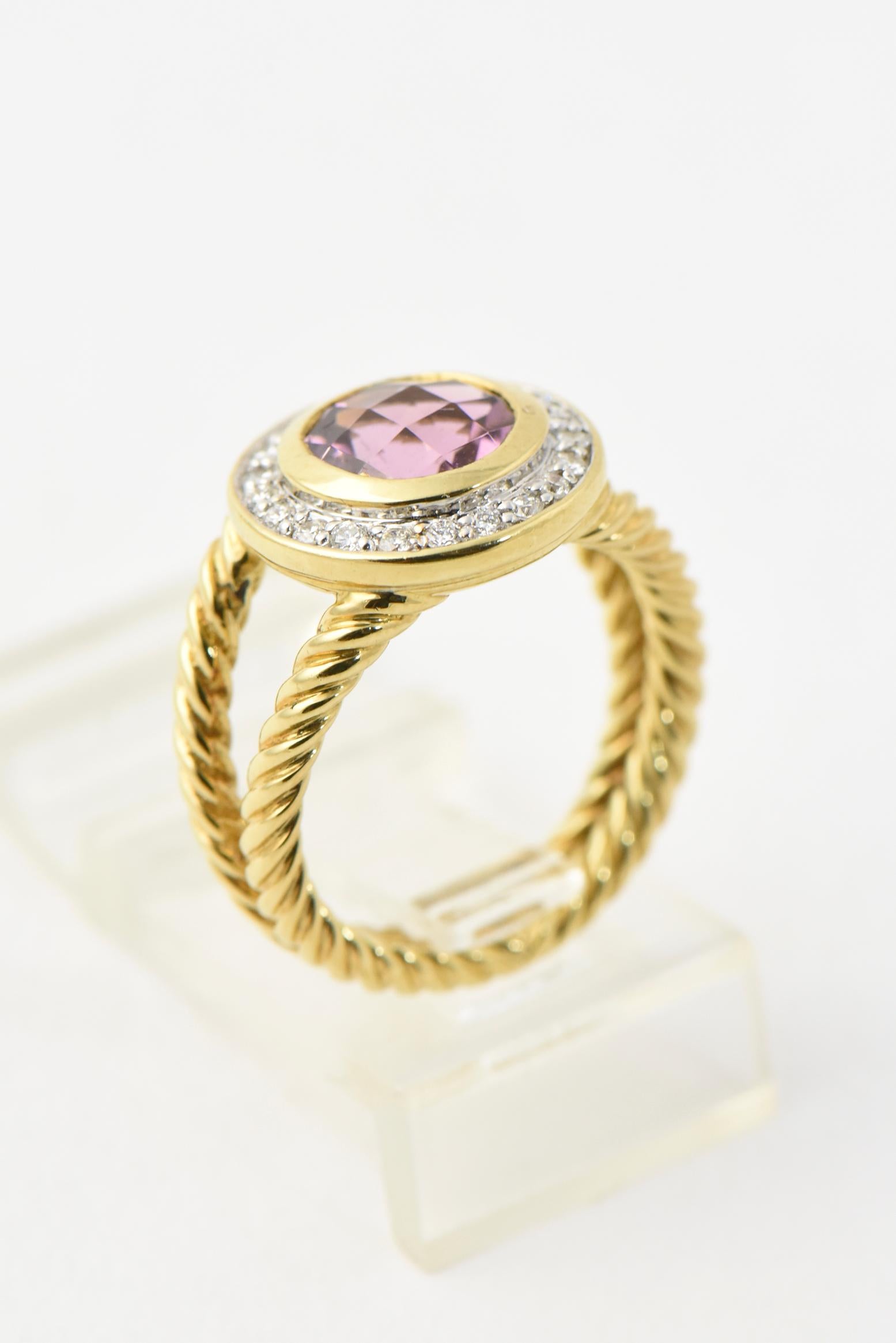 David Yurman Petite Cerise Amethyst und Diamant Gold Ring im Zustand „Hervorragend“ in Miami Beach, FL