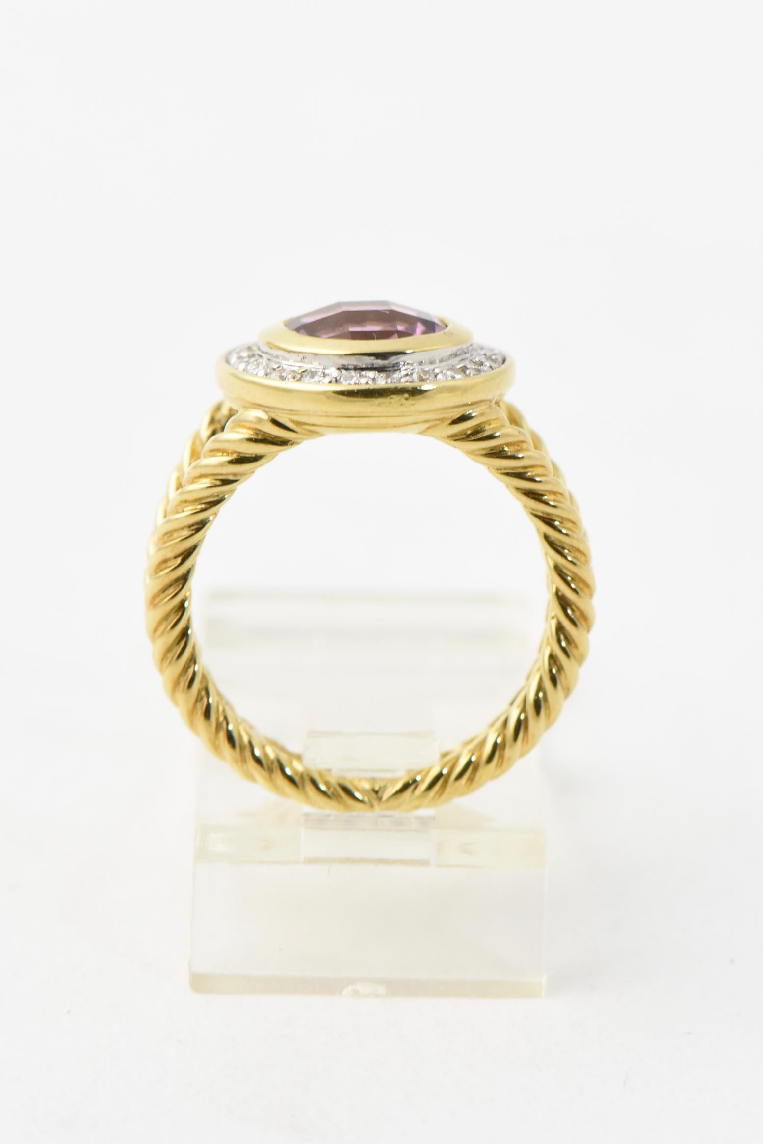 David Yurman Petite Cerise Amethyst und Diamant Gold Ring 1