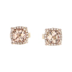 David Yurman Petite Chatelaine Bezel Stud Earrings 18K Rose Gold with Morganite
