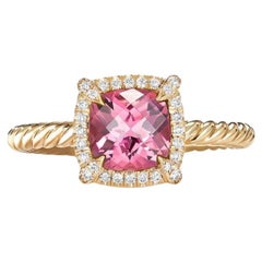 David Yurman Petite Chatelaine Pavé-Lünette-Ring in Gold mit rosa Turmalin