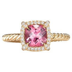 David Yurman Petite Chatelaine Pavé Bezel Ring in Gold with Pink Tourmaline