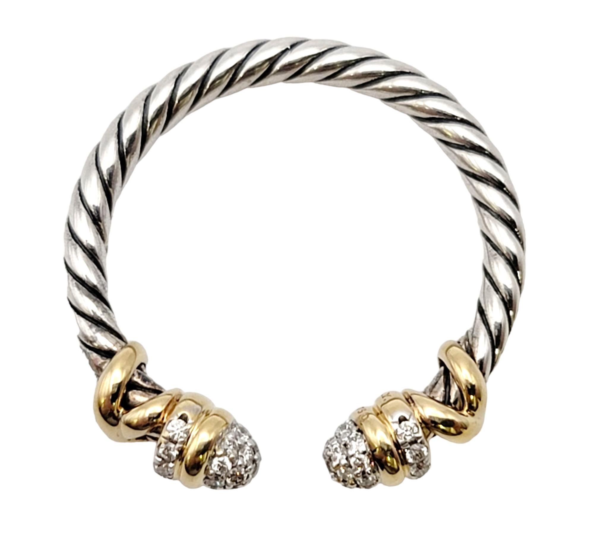 Contemporary David Yurman Petite Helena Ring with Diamonds Sterling Silver and 18 Karat Gold