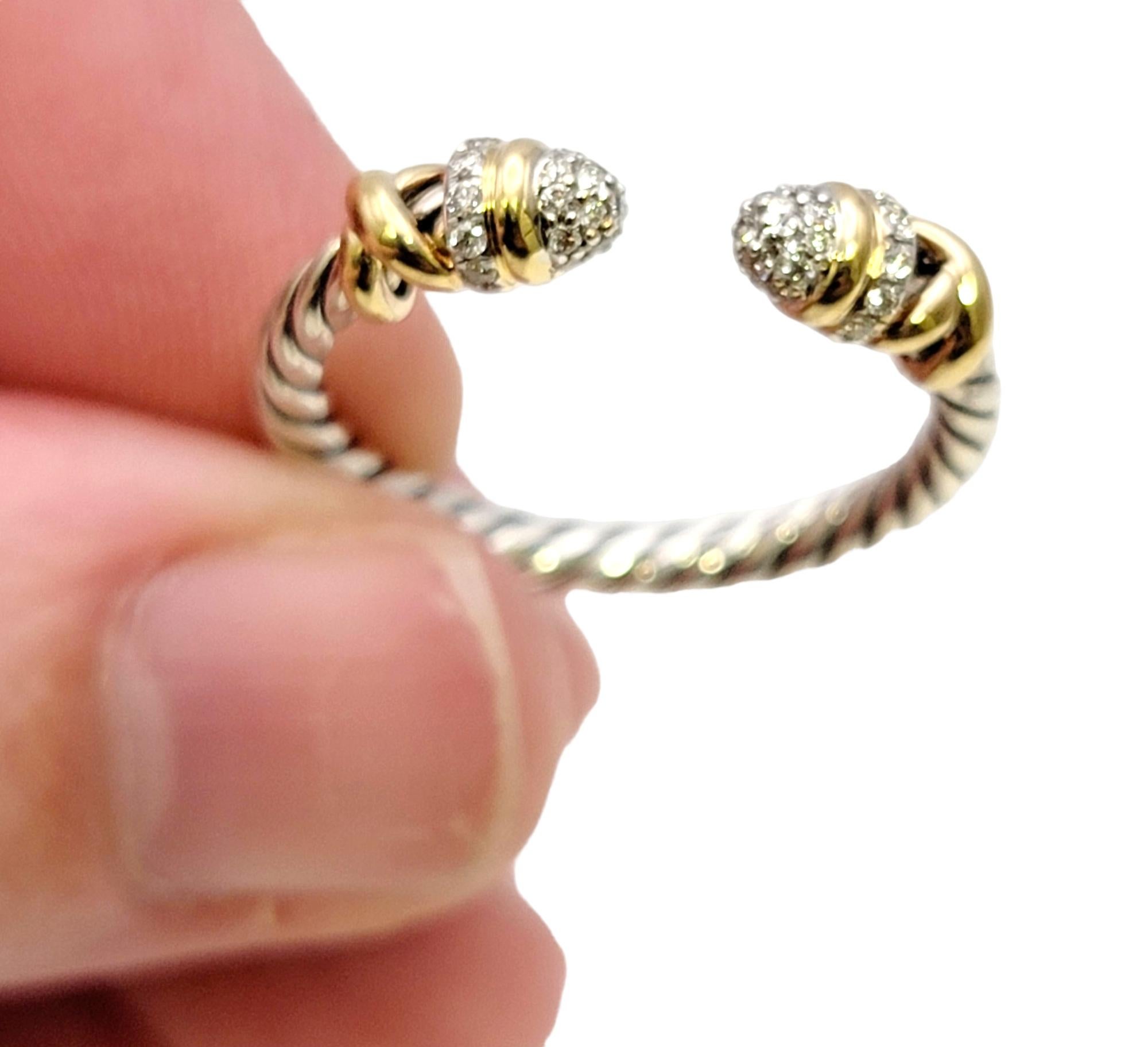 David Yurman Petite Helena Ring with Diamonds Sterling Silver and 18 Karat Gold In Good Condition In Scottsdale, AZ