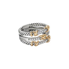 David Yurman Petite Helena Three Row Ring with 18K Yellow Gold and Diamonds