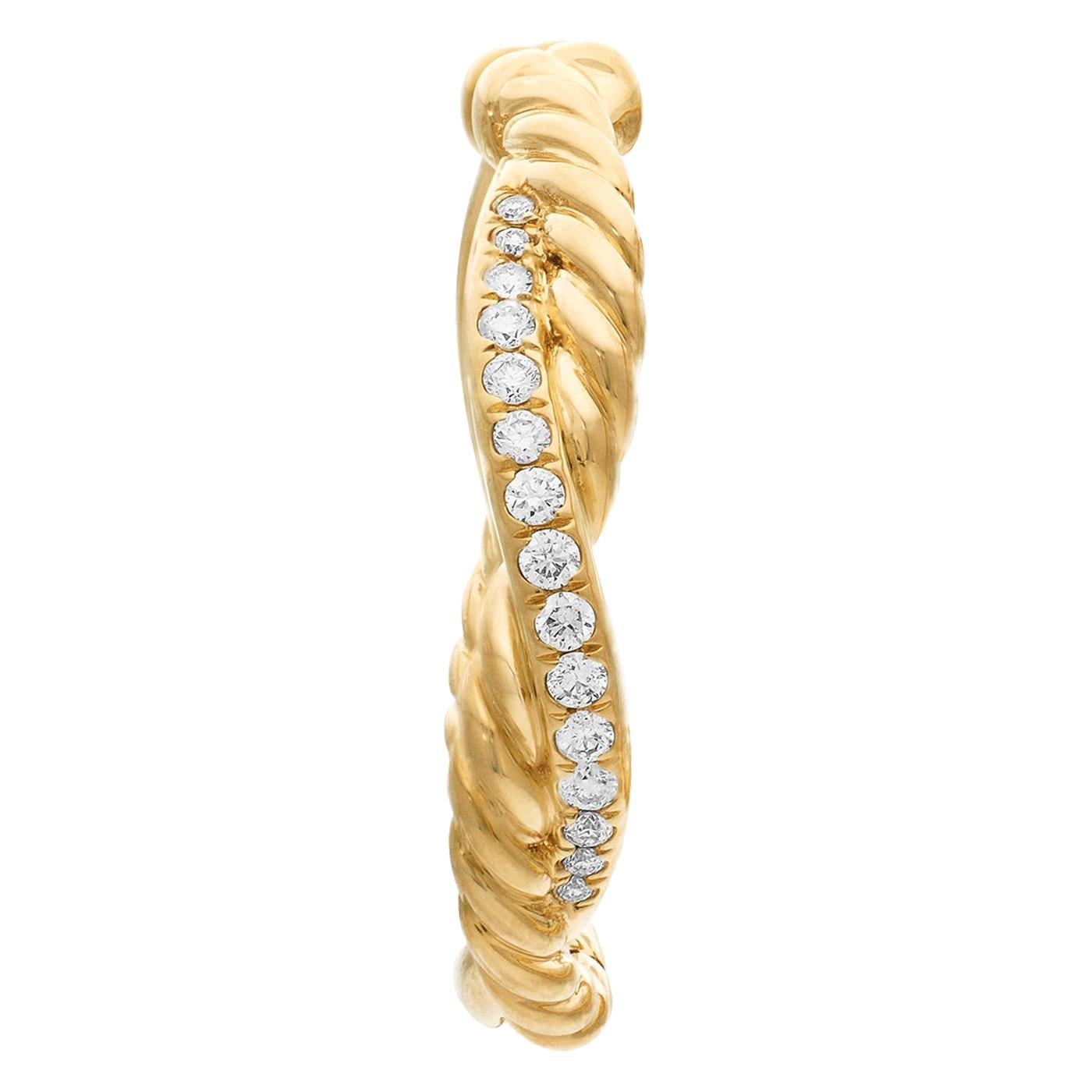 Modernist David Yurman Petite Infinity Hoop Earrings 17.3mm 18K Yellow Gold with Diamonds