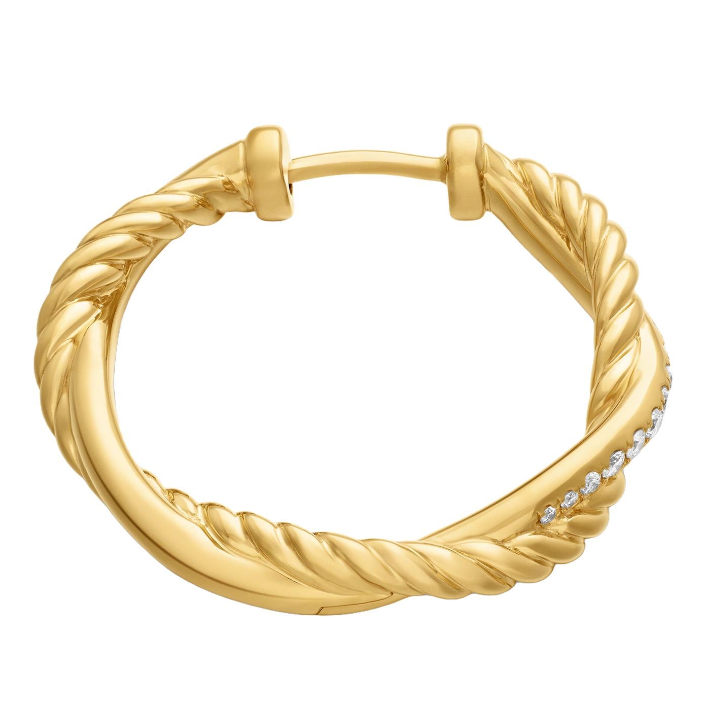 Round Cut David Yurman Petite Infinity Hoop Earrings 17.3mm 18K Yellow Gold with Diamonds