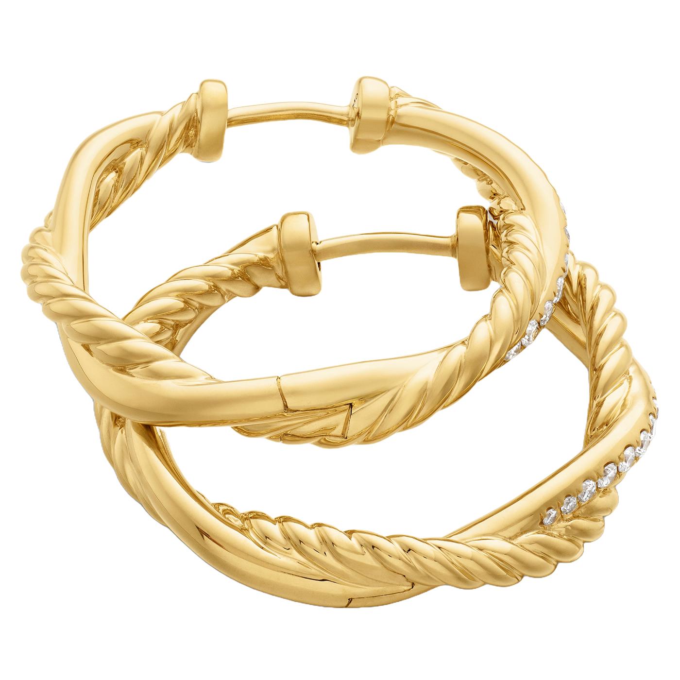 David Yurman Petite Infinity Hoop Earrings 17.3mm 18K Yellow Gold with Diamonds In New Condition In Aventura, FL