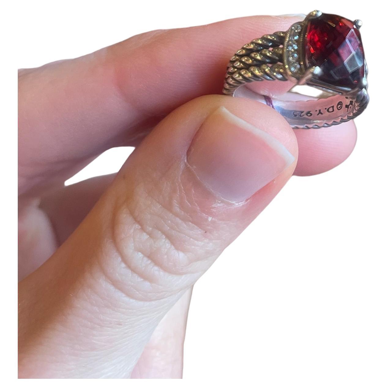 David Yurman Petite Wheaton Garnet and Diamond Ring 
