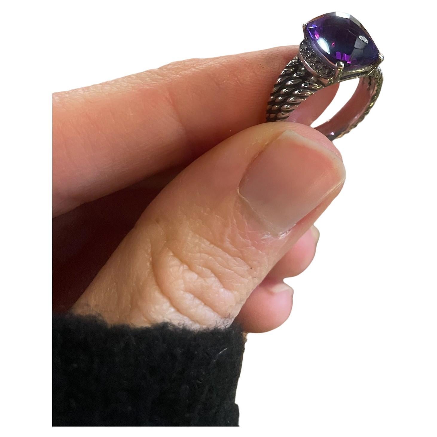 David Yurman Petite Wheaton Ring with Amethyst and Diamonds  In Good Condition For Sale In Greenport, NY
