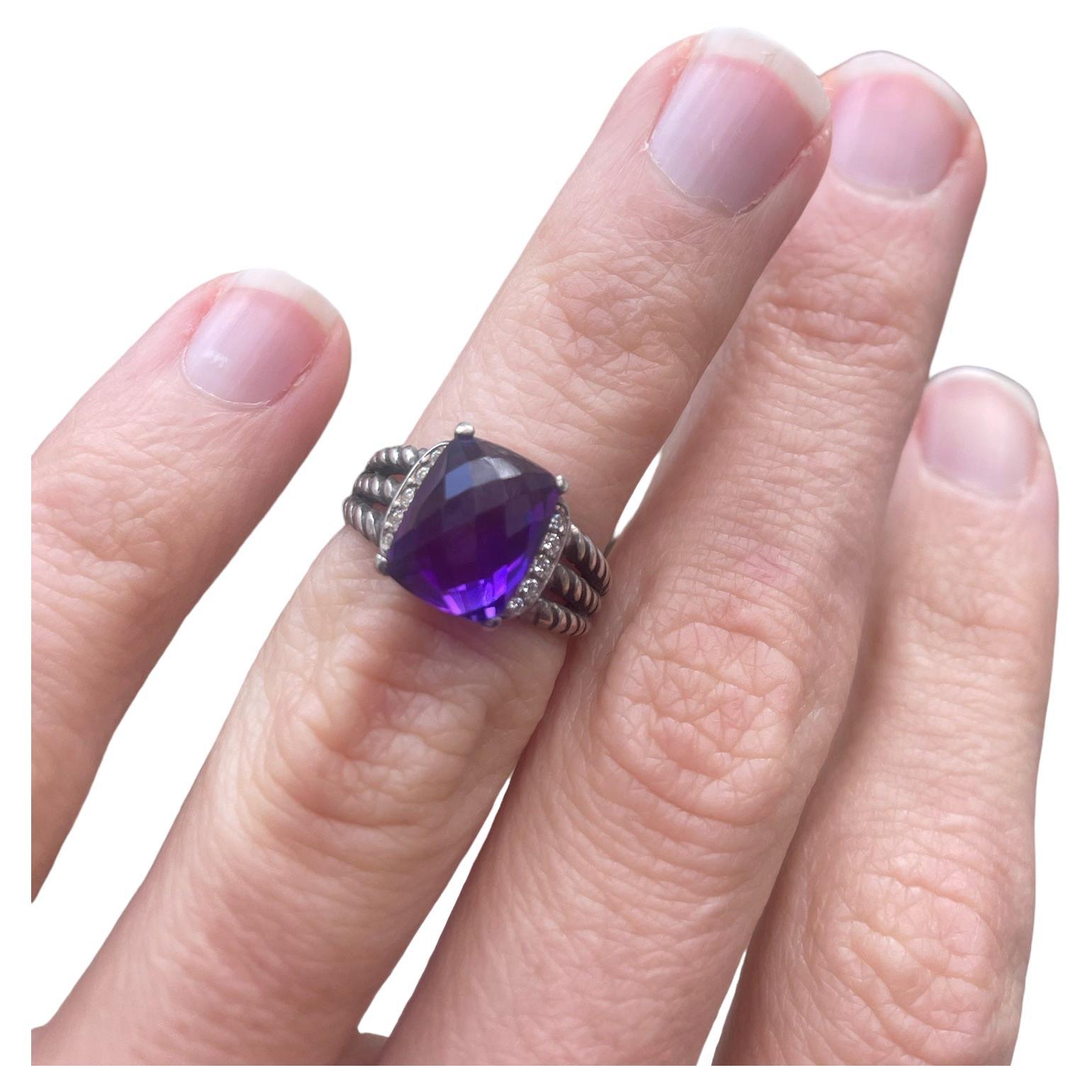 David Yurman Petite Wheaton Ring with Amethyst and Diamonds  For Sale