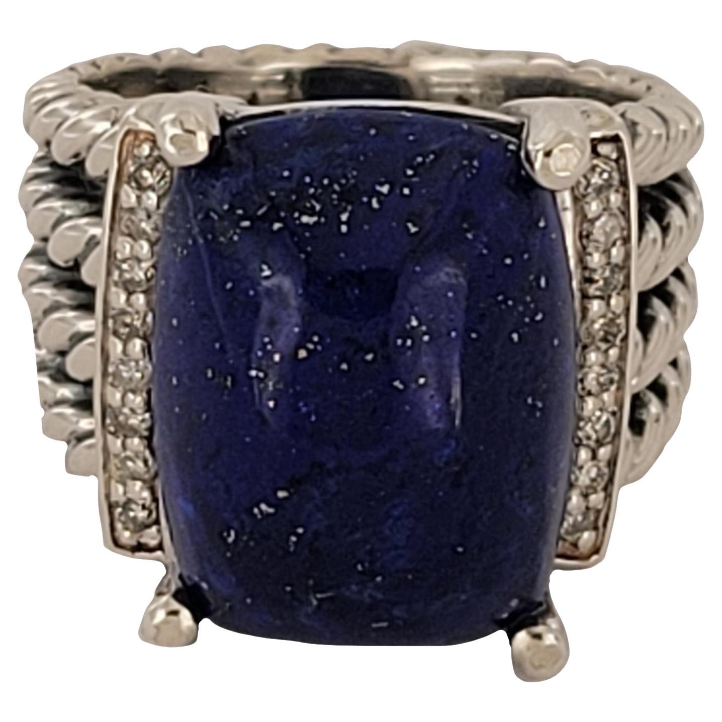 David Yurman Petite Wheaton Ring with Lapis Lazuli and Diamonds