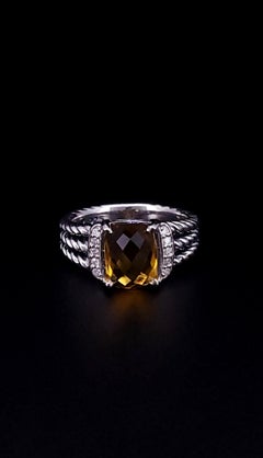 David Yurman Petite Wheaton Sterling Silver with Citrine and Diamonds Ring