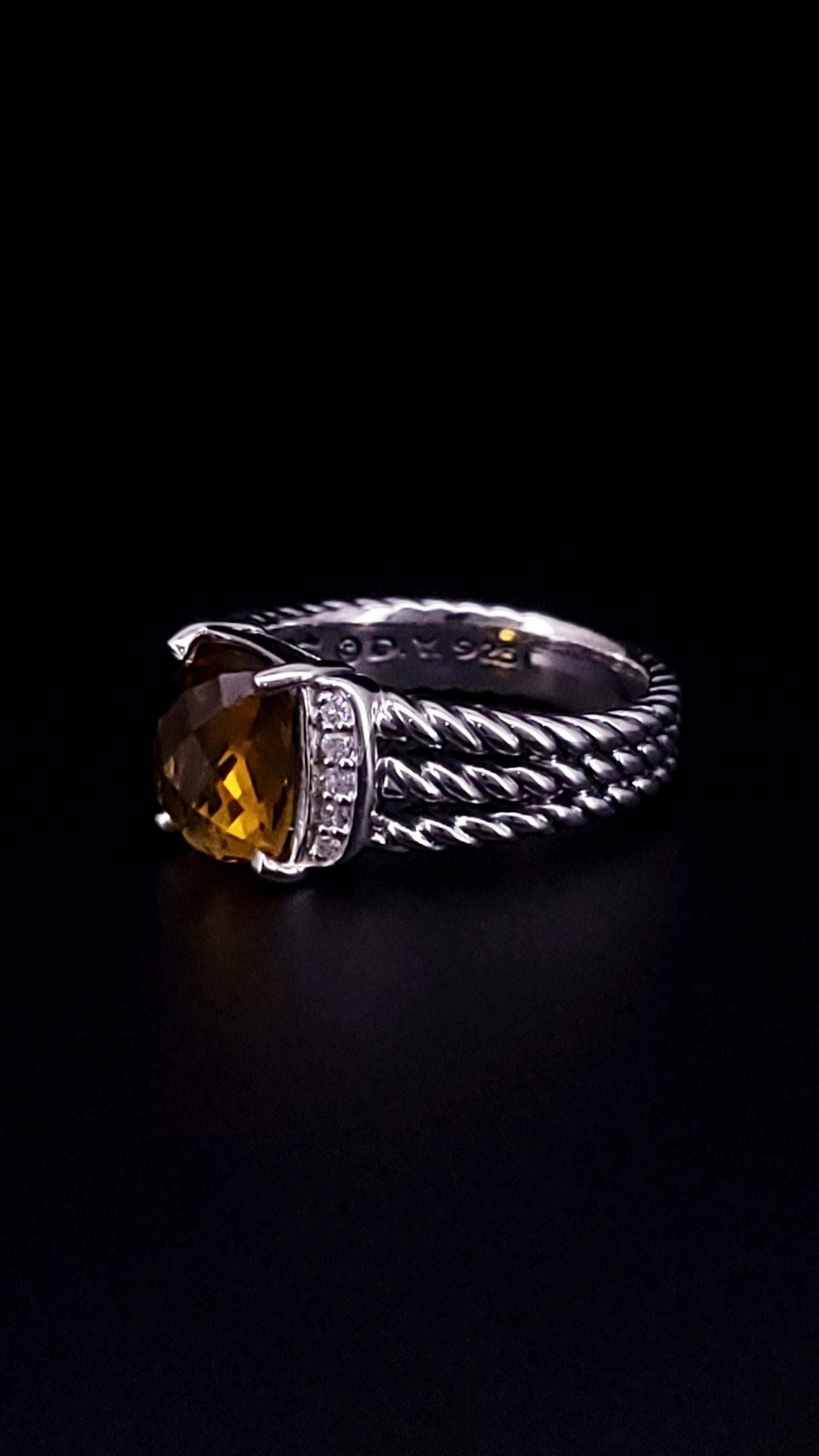 David Yurman Anello Petite Wheaton in argento con citrino e diamanti In condizioni ottime in vendita a New York, NY