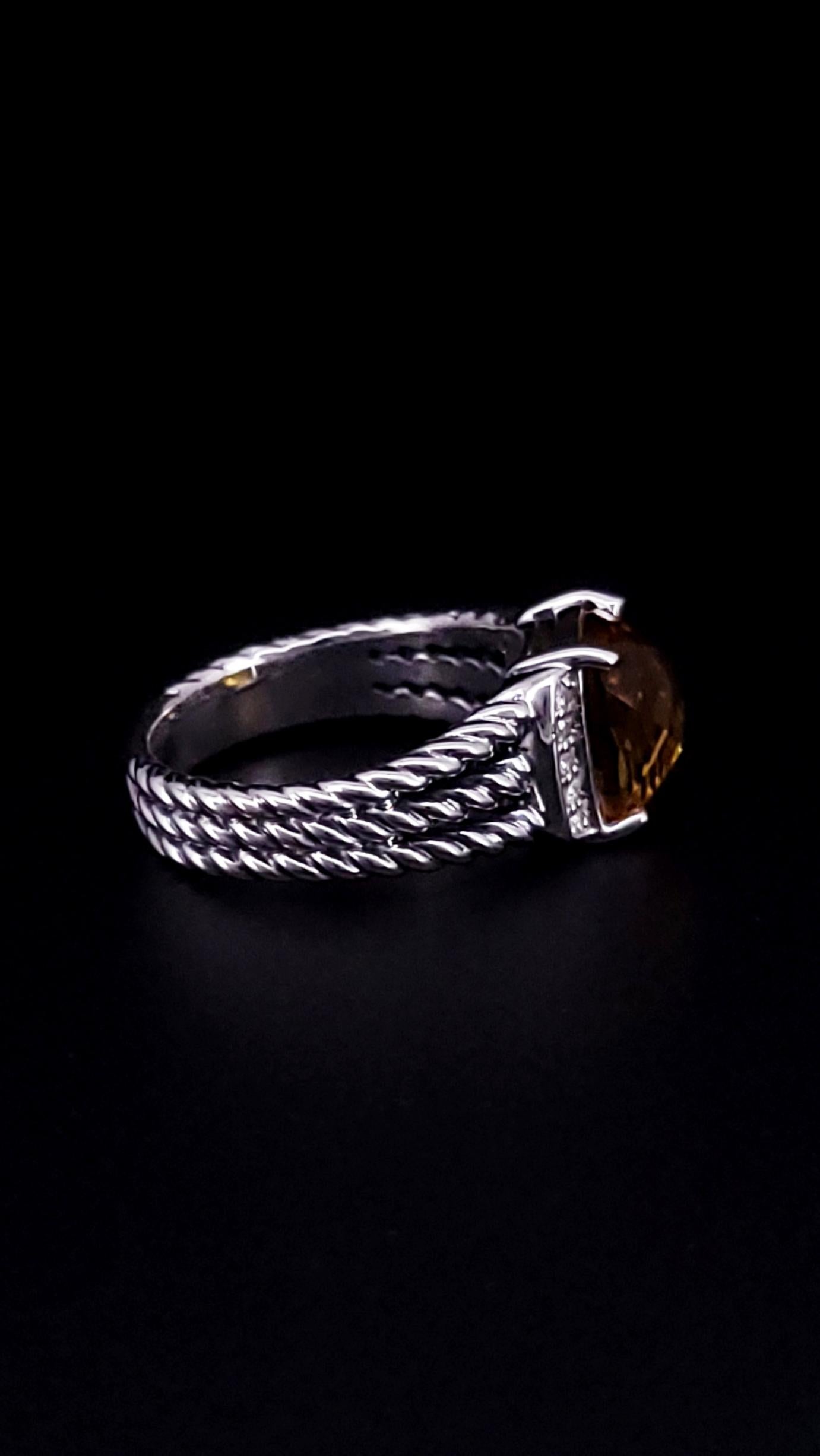 Donna David Yurman Anello Petite Wheaton in argento con citrino e diamanti in vendita