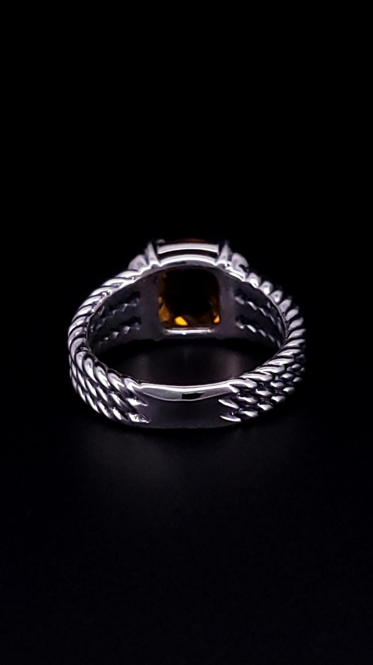 David Yurman Anello Petite Wheaton in argento con citrino e diamanti in vendita 1