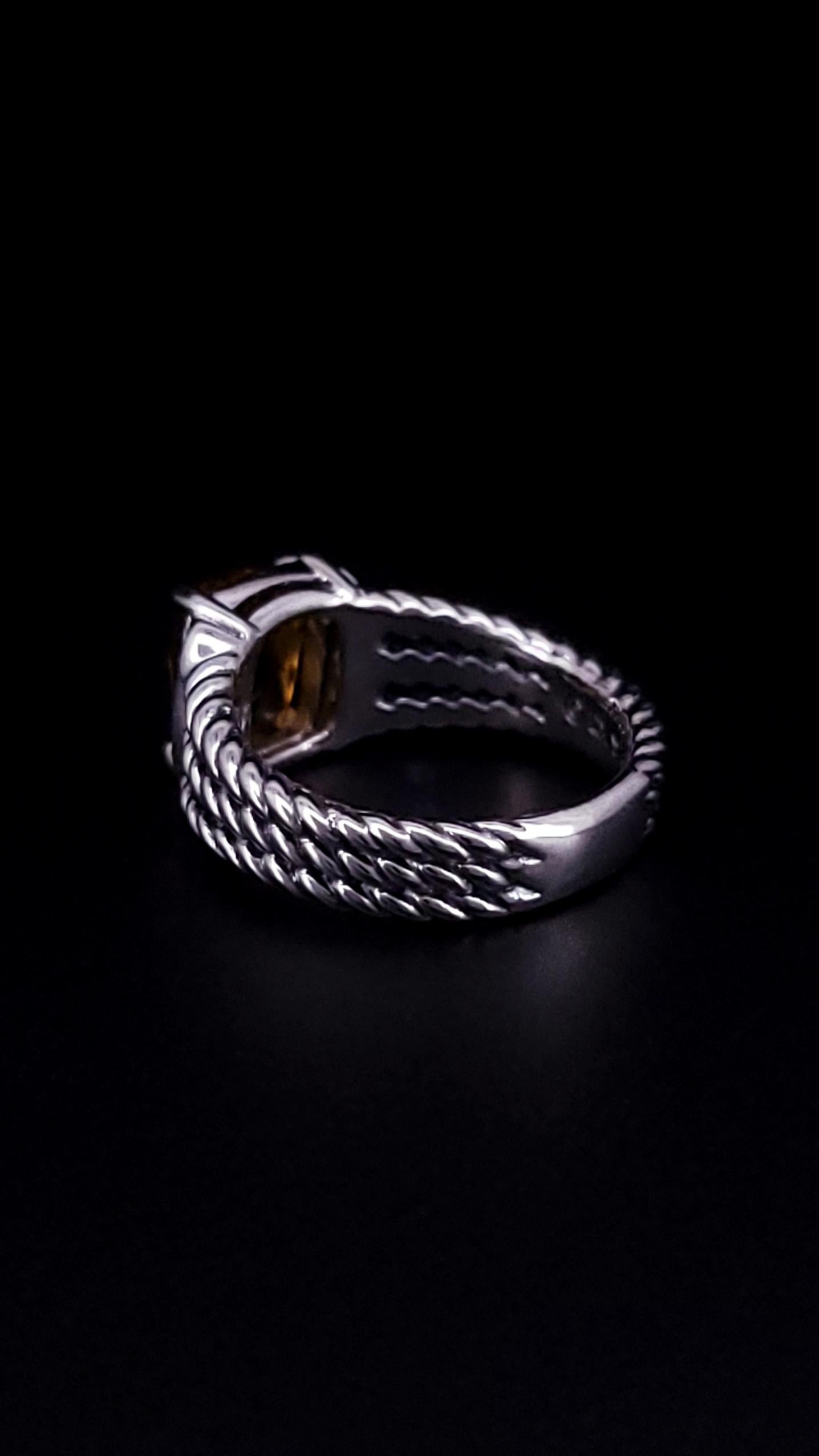 David Yurman Anello Petite Wheaton in argento con citrino e diamanti in vendita 2