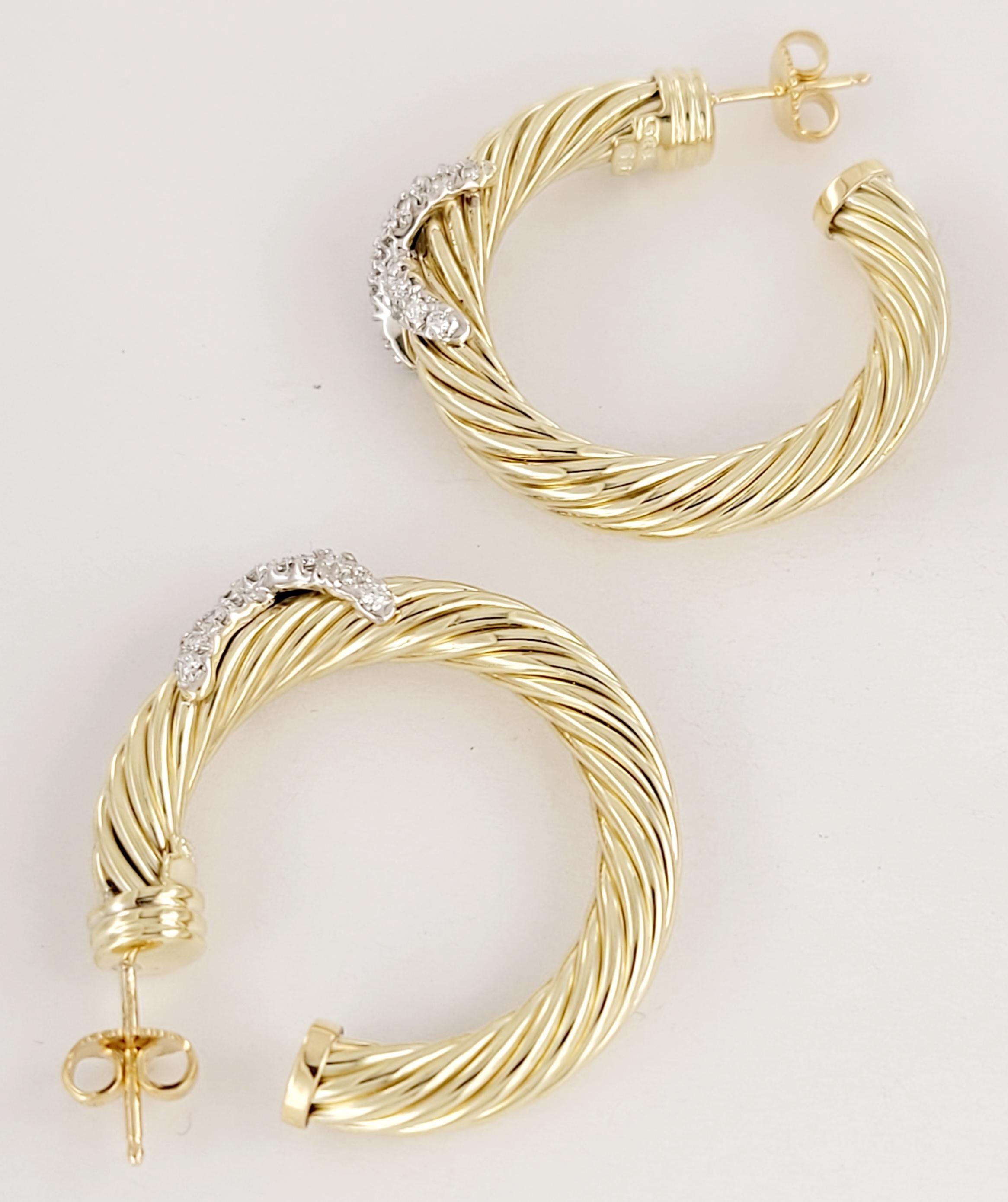 David Yurman Petite X Boucles d'oreilles en or jaune 14 carats avec diamants pavés Neuf - En vente à New York, NY