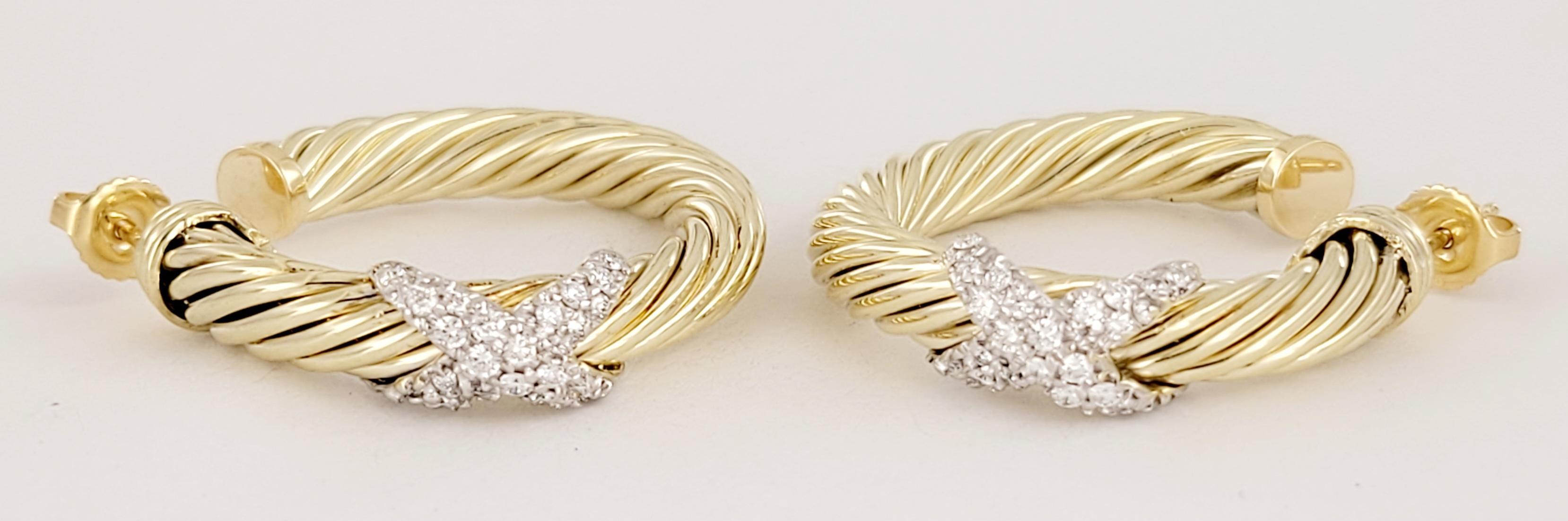 David Yurman Petite X Boucles d'oreilles en or jaune 14 carats avec diamants pavés Pour femmes en vente