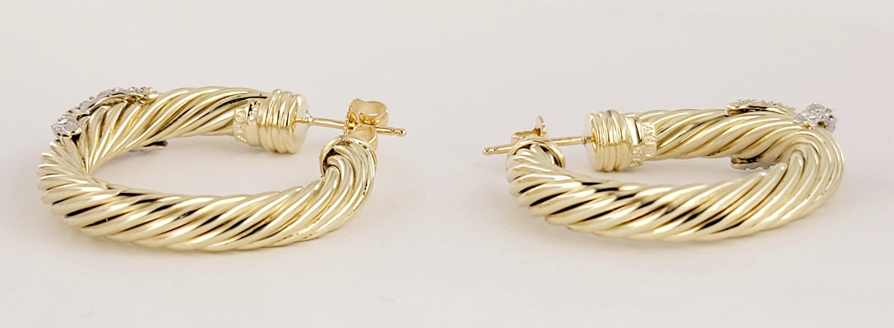 David Yurman Petite X Boucles d'oreilles en or jaune 14 carats avec diamants pavés en vente 1