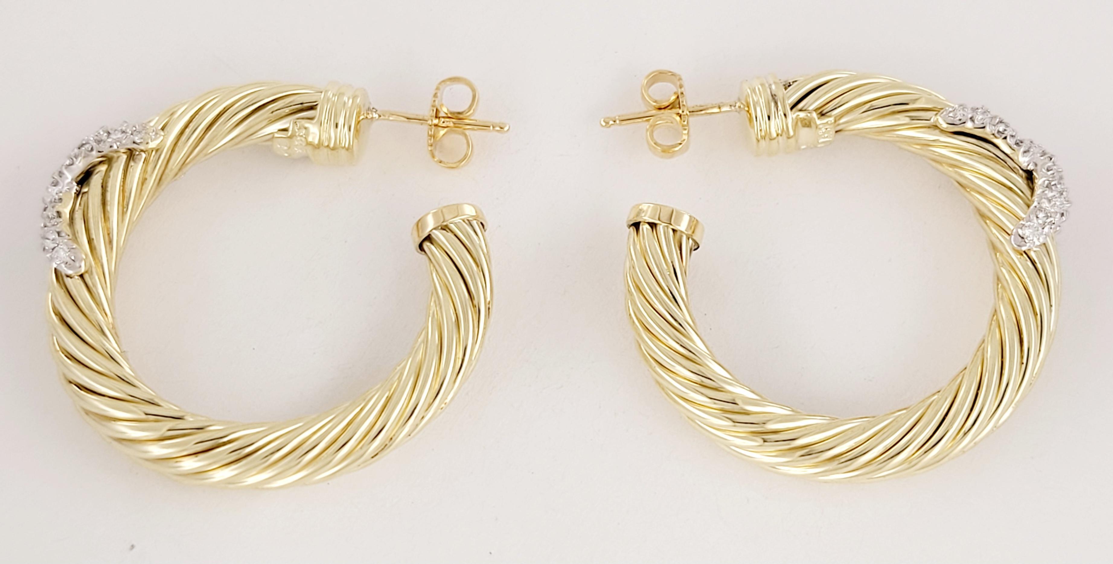 David Yurman Petite X Boucles d'oreilles en or jaune 14 carats avec diamants pavés en vente 2