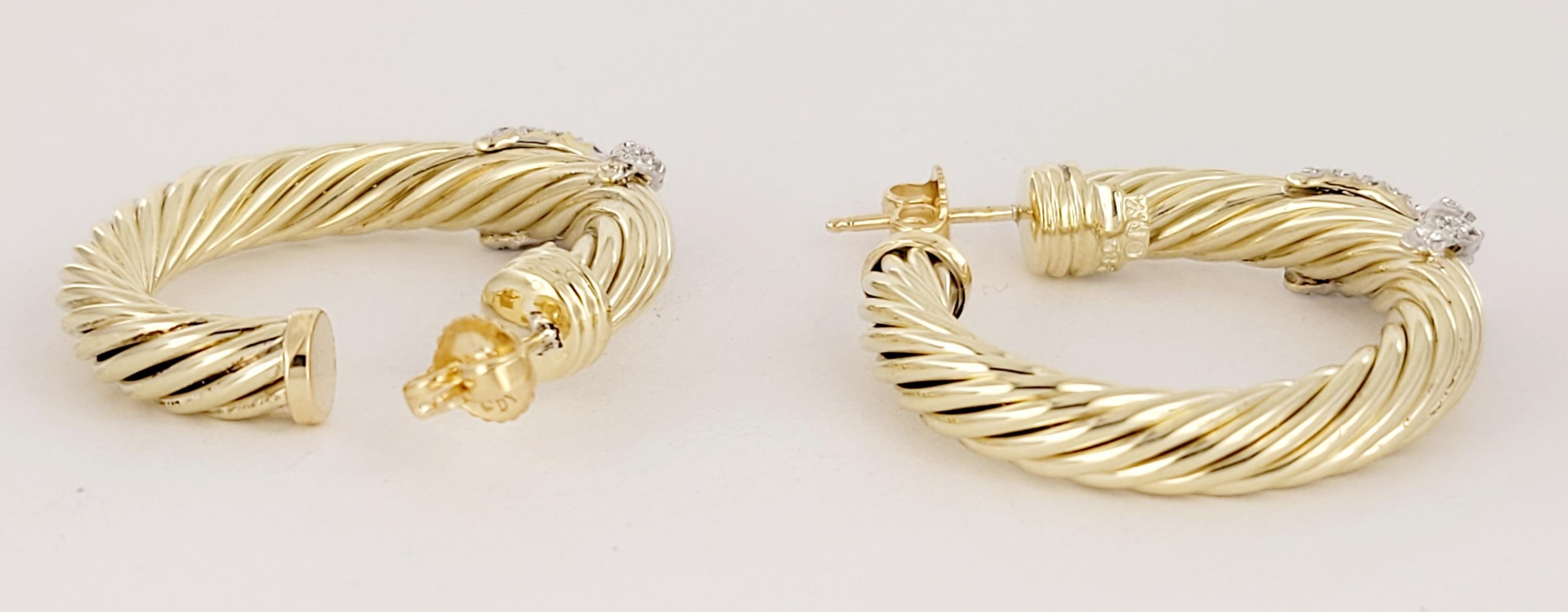 David Yurman Petite X Boucles d'oreilles en or jaune 14 carats avec diamants pavés en vente 3