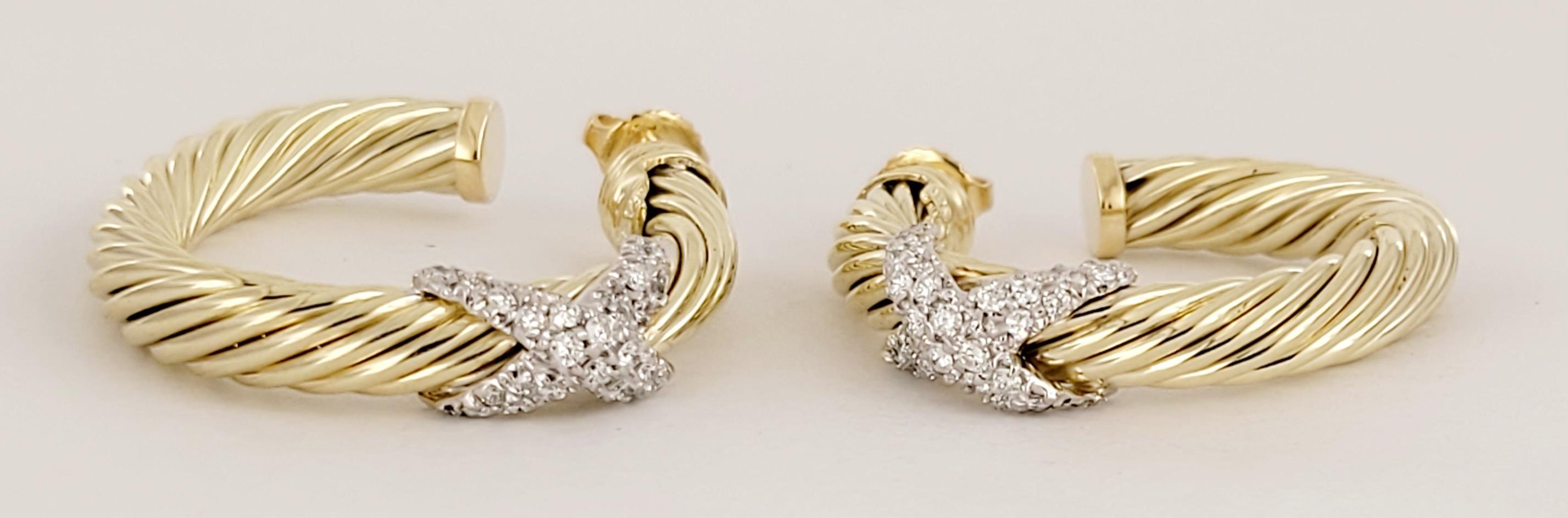 David Yurman Petite X Boucles d'oreilles en or jaune 14 carats avec diamants pavés en vente 4