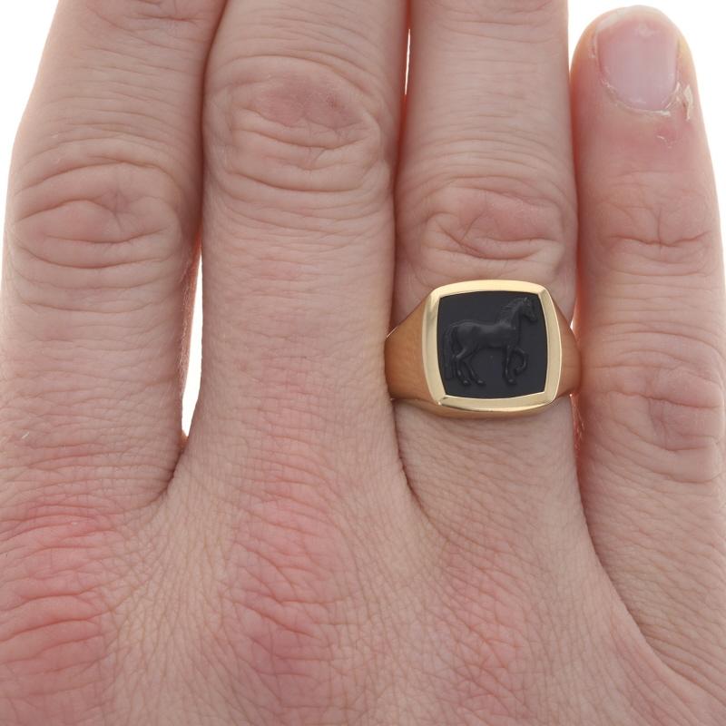 Square Cut David Yurman Petrvs Onyx Horse Men's Ring - Yellow Gold 18k Equestrian Cameo