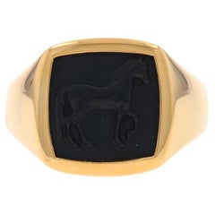 David Yurman Petrvs Onyx Horse Men's Ring - Yellow Gold 18k Equestrian Cameo