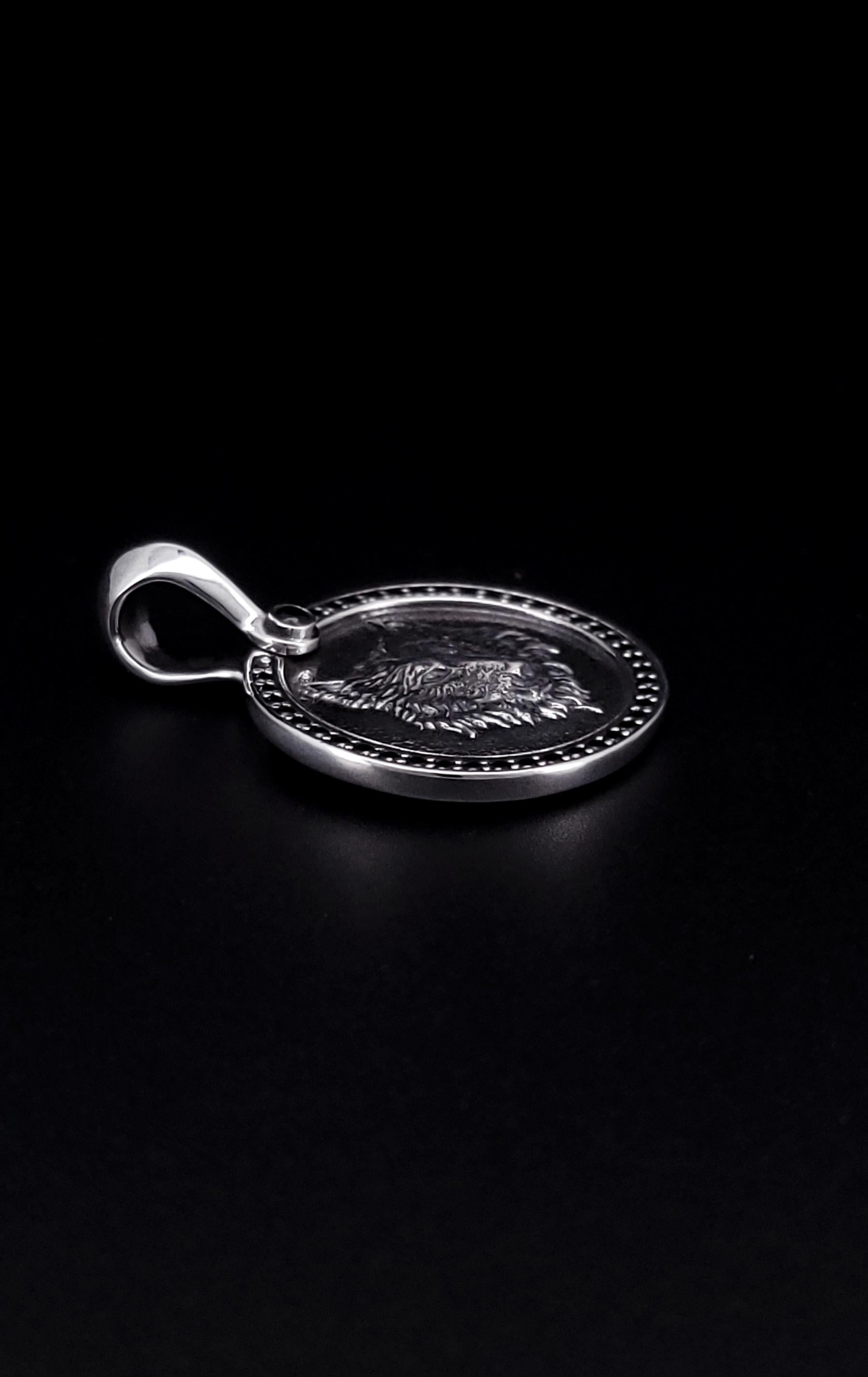 Round Cut David Yurman Petrvs Wolf Amulet Sterling Silver with Black Diamonds