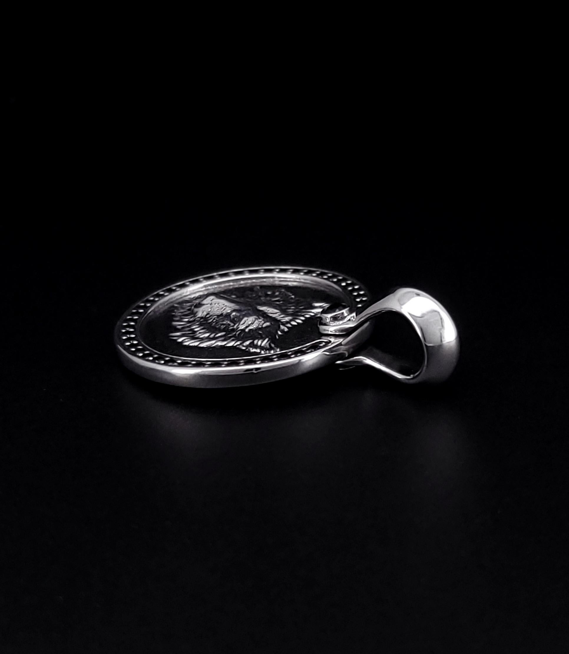 David Yurman Petrvs Wolf Amulet Sterling Silver with Black Diamonds In Excellent Condition In New York, NY