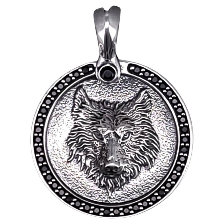 David Yurman Petrvs Wolf amulet en argent sterling avec diamants noirs
