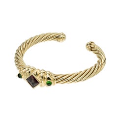 David Yurman Pink Green Tourmaline Yellow Gold Cuff Bracelet