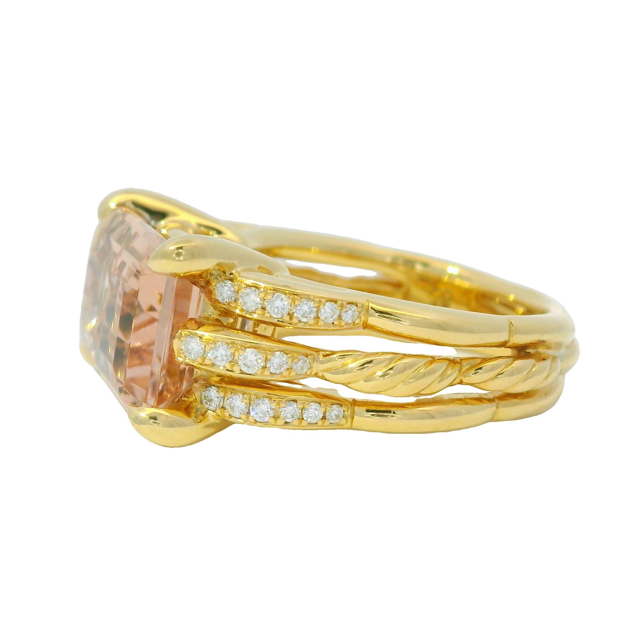 David Yurman Rosa Morganit Smaragdschliff und Diamantring aus 18 Karat auf Lager im Angebot 1