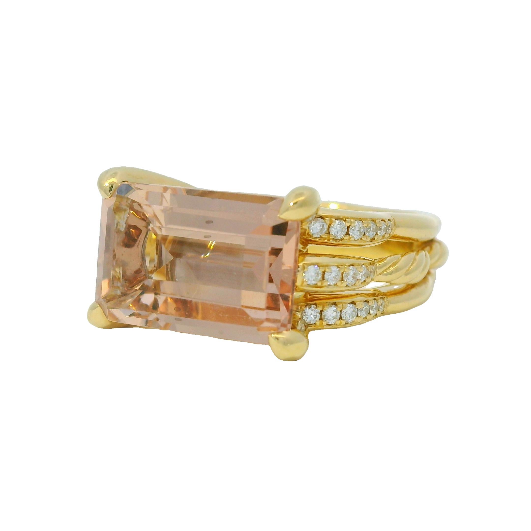 David Yurman Rosa Morganit Smaragdschliff und Diamantring aus 18 Karat auf Lager im Angebot 2