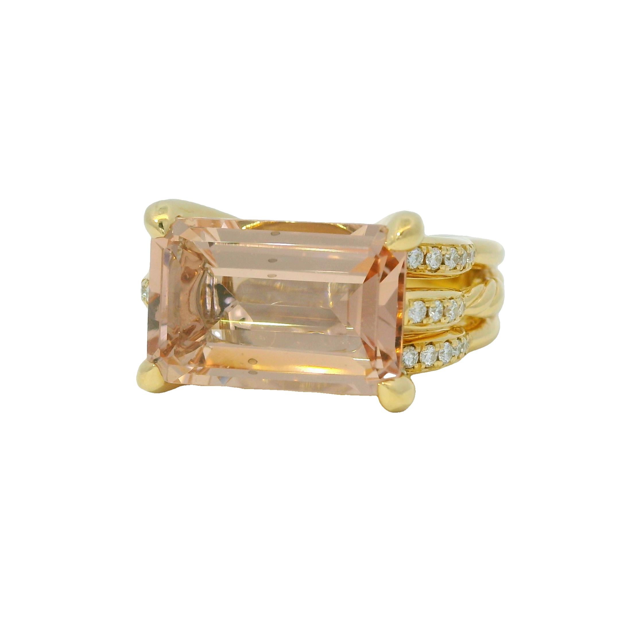 David Yurman Rosa Morganit Smaragdschliff und Diamantring aus 18 Karat auf Lager im Angebot 3