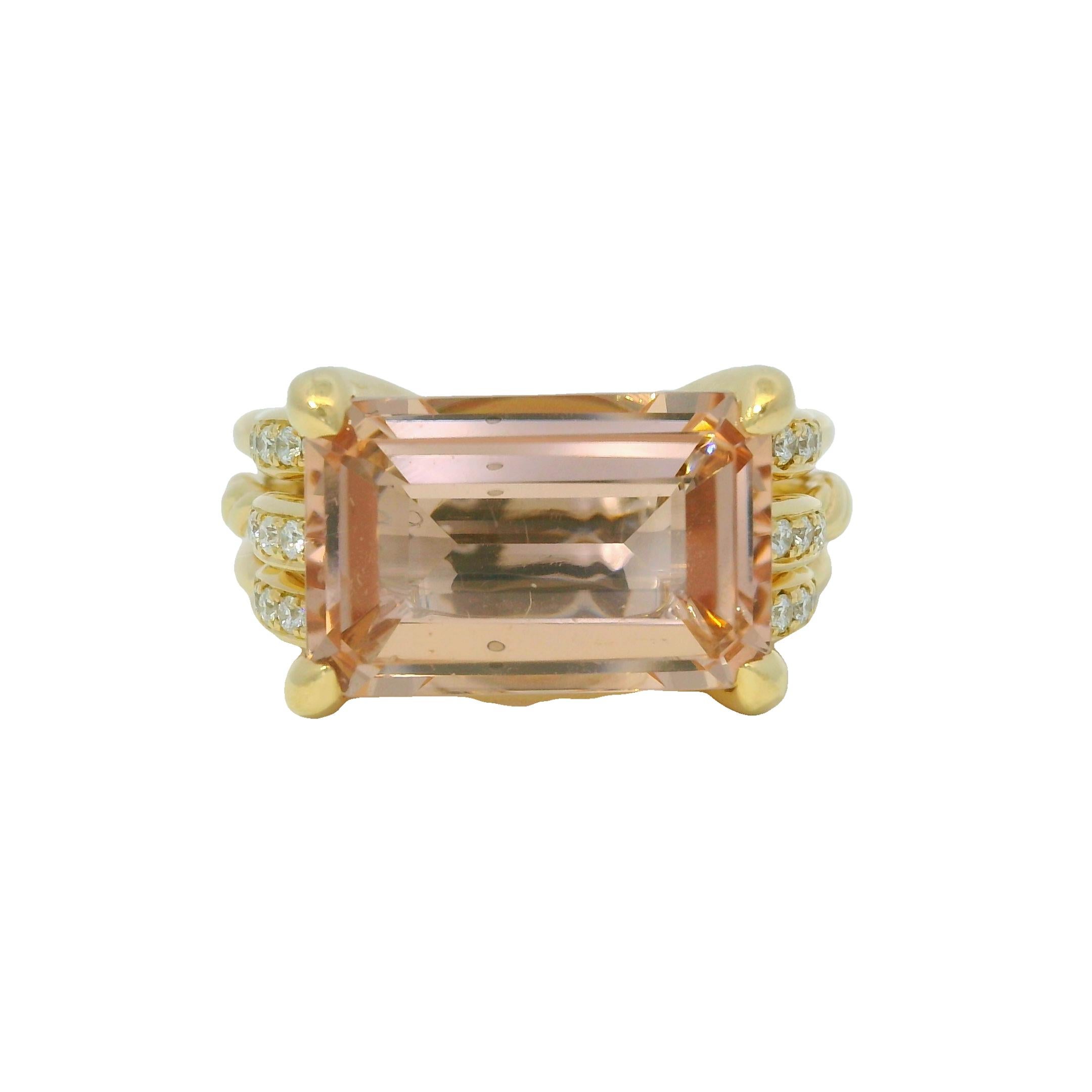 David Yurman Rosa Morganit Smaragdschliff und Diamantring aus 18 Karat auf Lager im Angebot 4