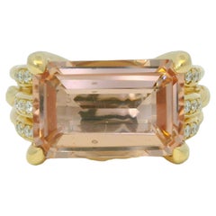 David Yurman Rosa Morganit Smaragdschliff und Diamantring aus 18 Karat auf Lager