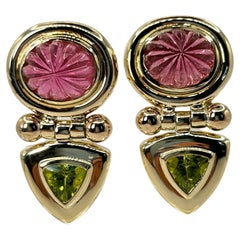 David Yurman Pink Tourmaline and Peridot Earrings in 14 Karat Yellow Gold