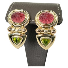 David Yurman Pink Tourmaline and Peridot Earrings in 14 Karat Yellow Gold