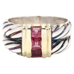 Retro David Yurman Pink Tourmaline Double Rope Band, 14k Yellow Gold, Sterling Silver