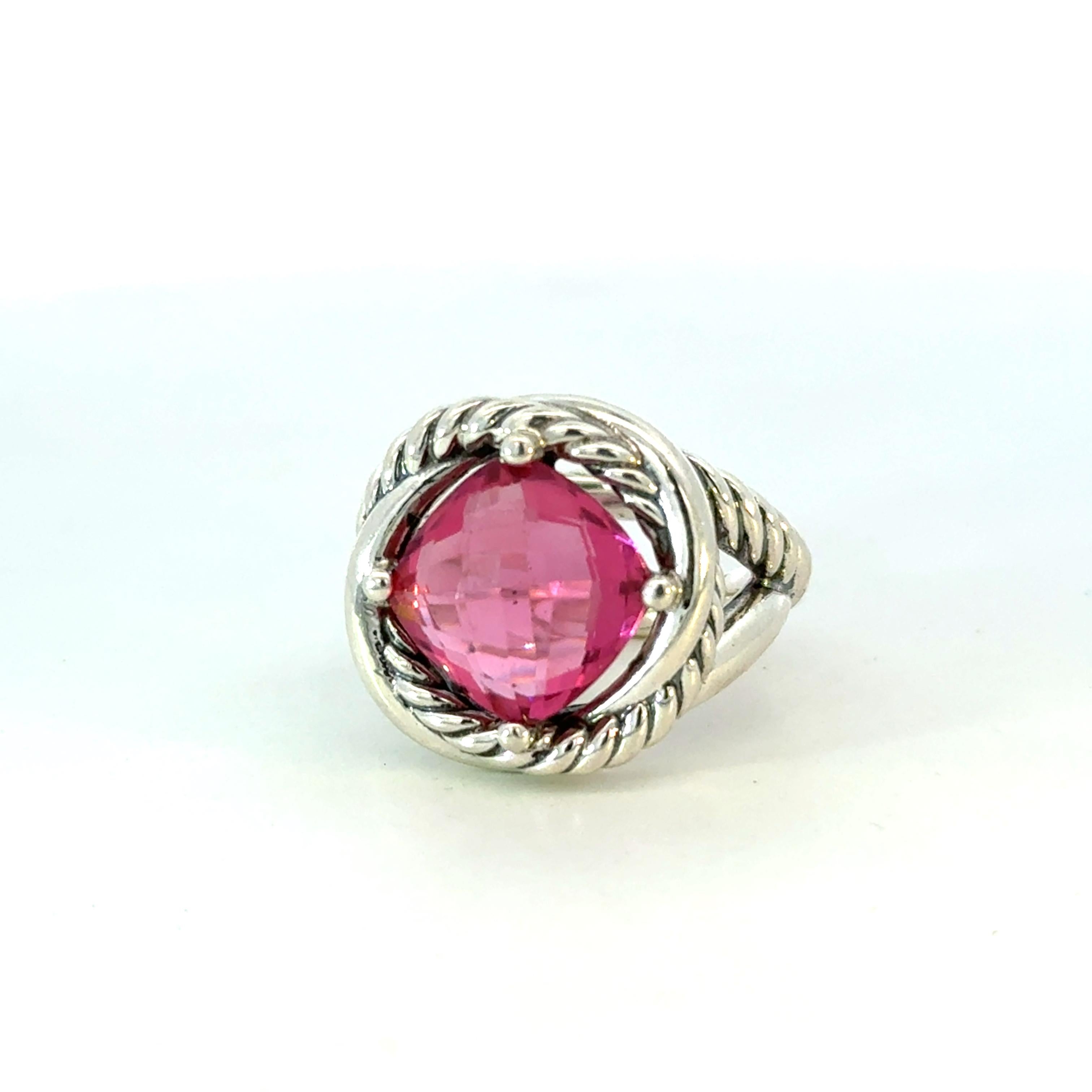 Taglio cuscino antico David Yurman Anello con tormalina rosa misura 6 A. Silver Estate in vendita